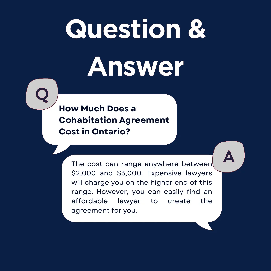 An answer post on the cost of a cohabitation agreement in Ontario