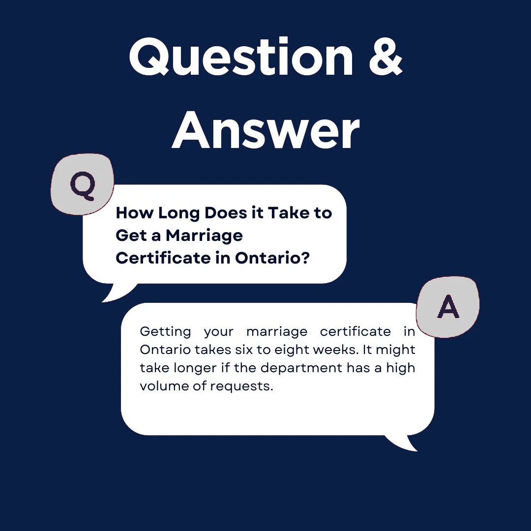 A question answer post on how long does it take to get marriage certificate in Ontario