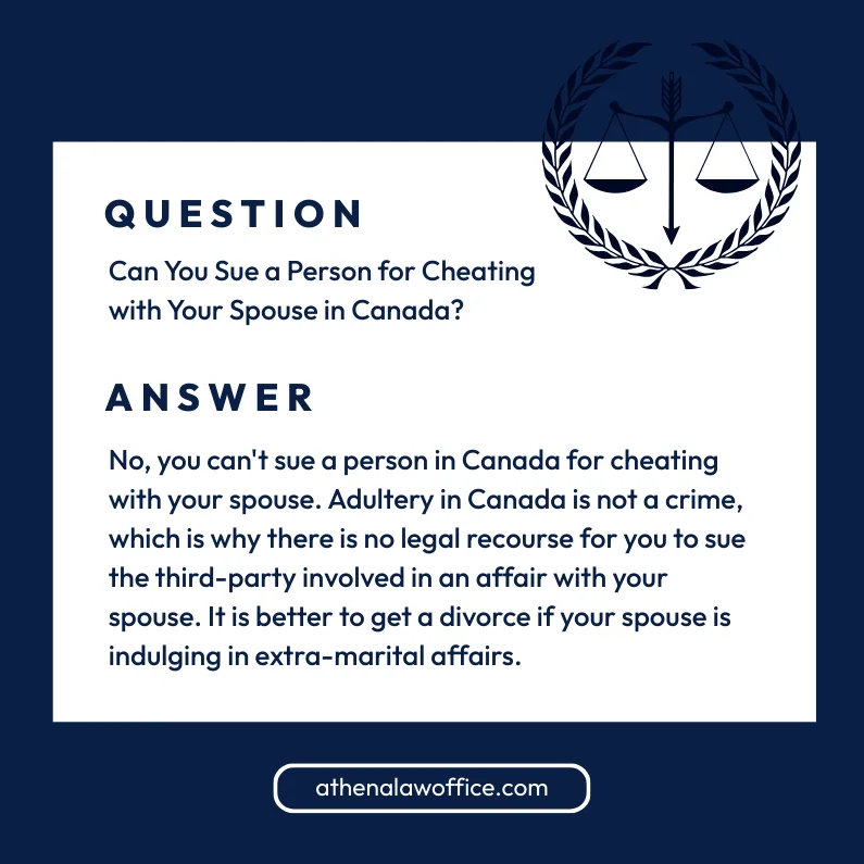 A post answering if you can sue a person for cheating with your spouse in Canada