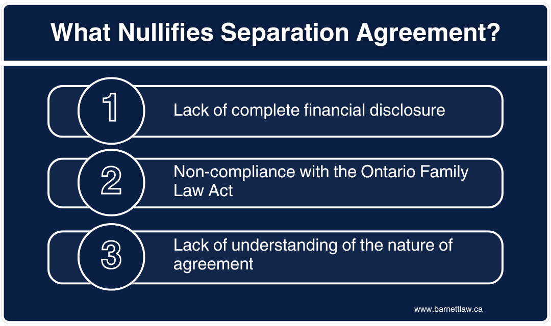 Listing three things that nullify a separation agreement.